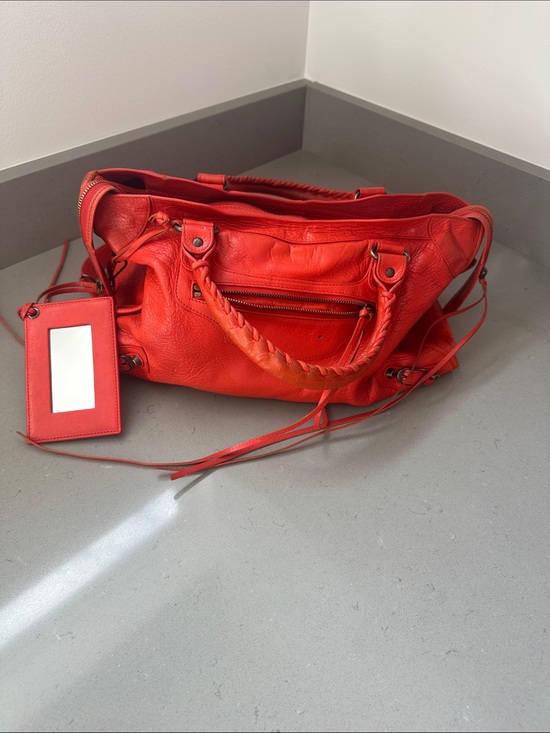 Balenciaga Handbags - Balenciaga Large reddish orange Leather Shoulder Bag with Braided Handle